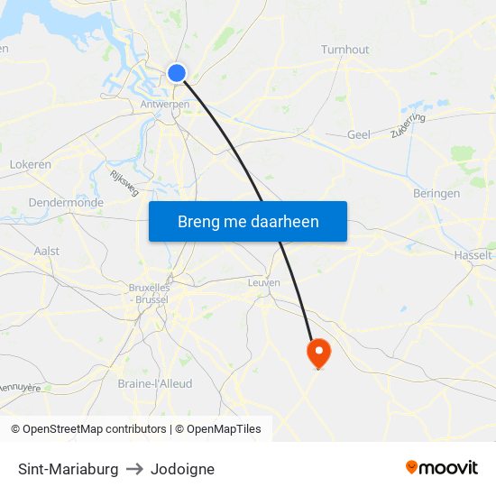 Sint-Mariaburg to Jodoigne map