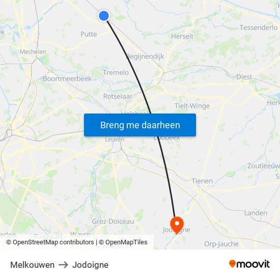 Melkouwen to Jodoigne map