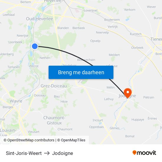 Sint-Joris-Weert to Jodoigne map