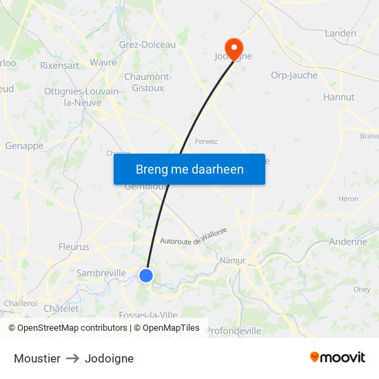 Moustier to Jodoigne map