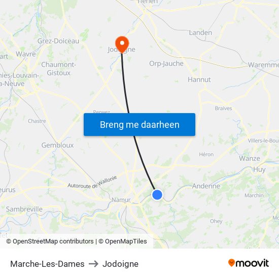 Marche-Les-Dames to Jodoigne map