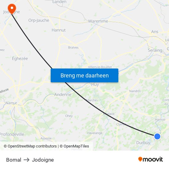 Bomal to Jodoigne map