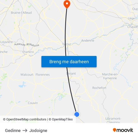 Gedinne to Jodoigne map