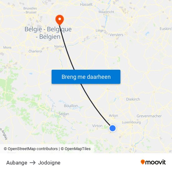 Aubange to Jodoigne map