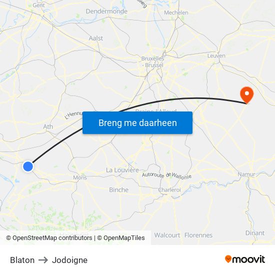 Blaton to Jodoigne map