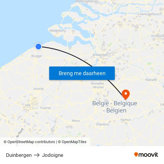 Duinbergen to Jodoigne map