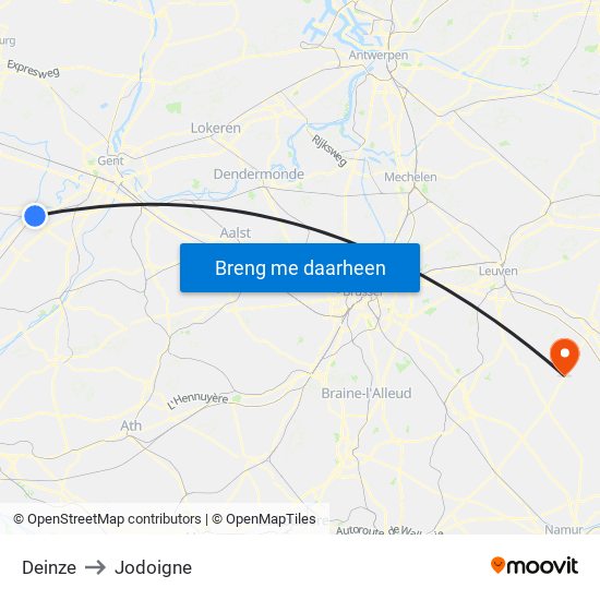 Deinze to Jodoigne map