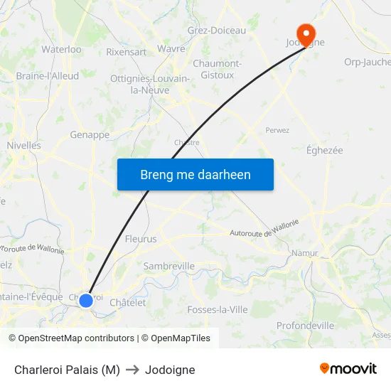 Charleroi Palais (M) to Jodoigne map
