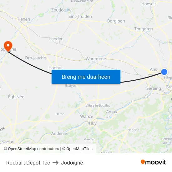 Rocourt Dépôt Tec to Jodoigne map