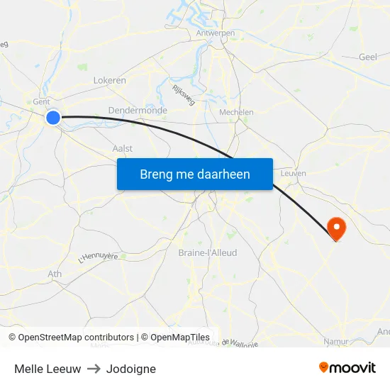 Melle Leeuw to Jodoigne map