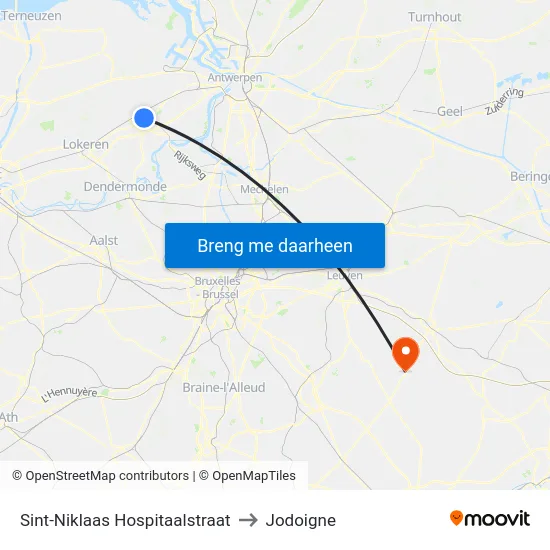 Sint-Niklaas Hospitaalstraat to Jodoigne map