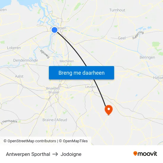 Antwerpen Sporthal to Jodoigne map