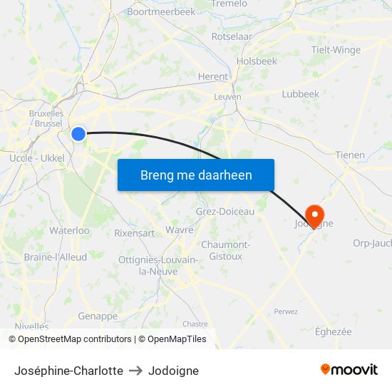 Joséphine-Charlotte to Jodoigne map