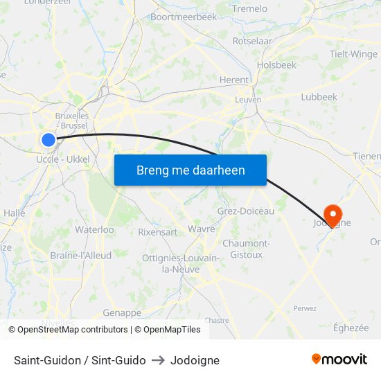 Saint-Guidon / Sint-Guido to Jodoigne map