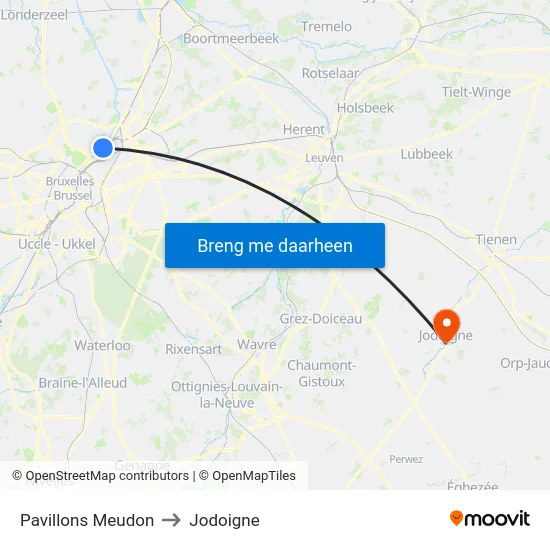 Pavillons Meudon to Jodoigne map
