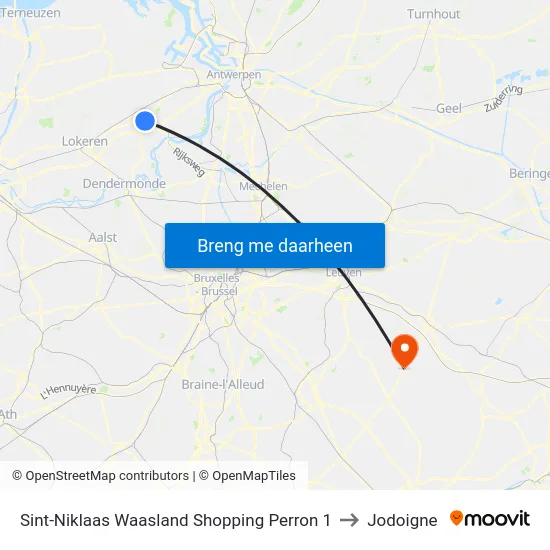Sint-Niklaas Waasland Shopping Perron 1 to Jodoigne map