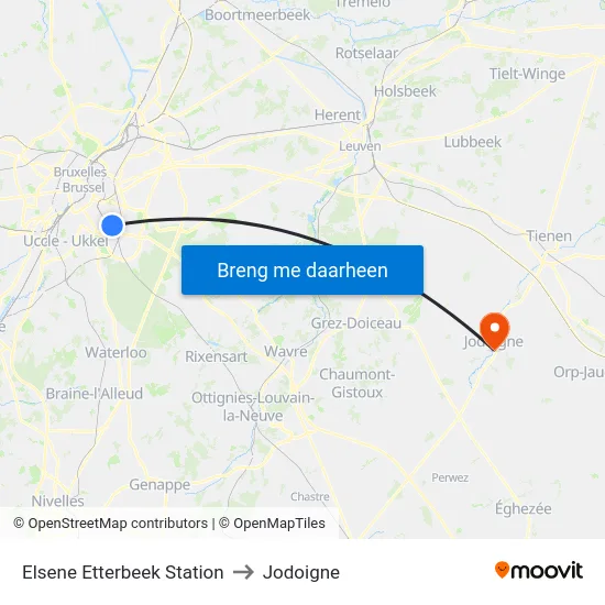 Elsene Etterbeek Station to Jodoigne map