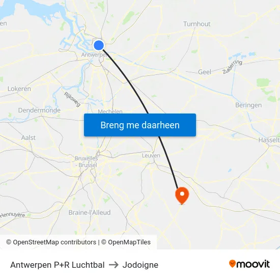 Antwerpen P+R Luchtbal to Jodoigne map