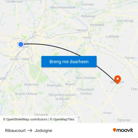 Ribaucourt to Jodoigne map