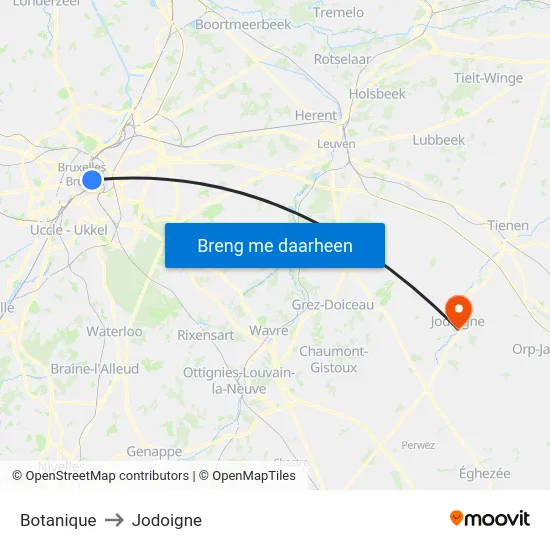 Botanique to Jodoigne map