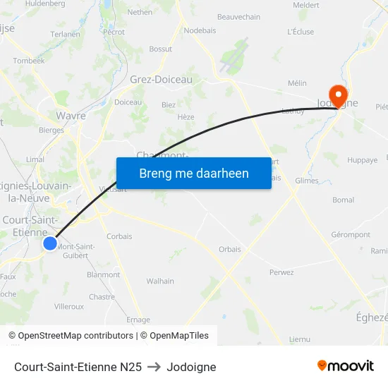 Court-Saint-Etienne N25 to Jodoigne map