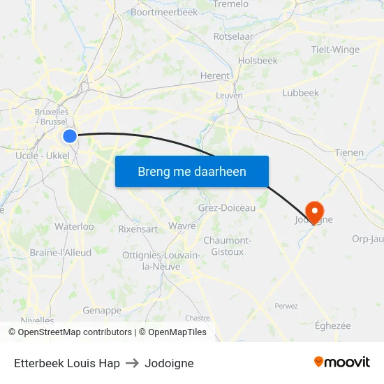 Etterbeek Louis Hap to Jodoigne map