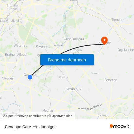 Genappe Gare to Jodoigne map