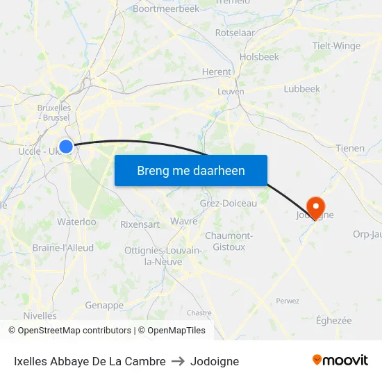 Ixelles Abbaye De La Cambre to Jodoigne map
