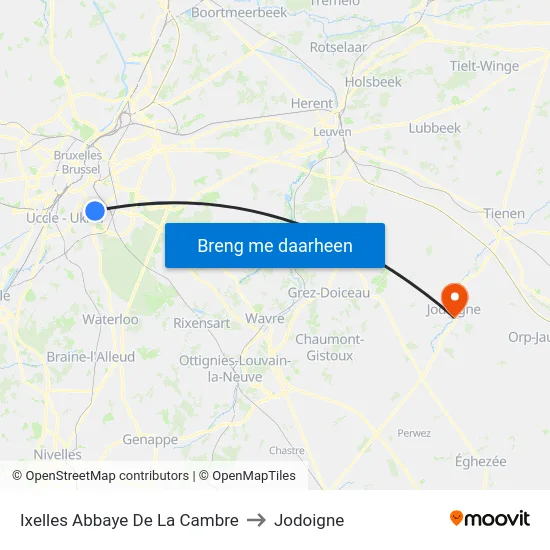 Ixelles Abbaye De La Cambre to Jodoigne map