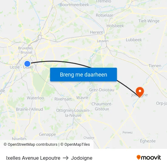 Ixelles Avenue Lepoutre to Jodoigne map
