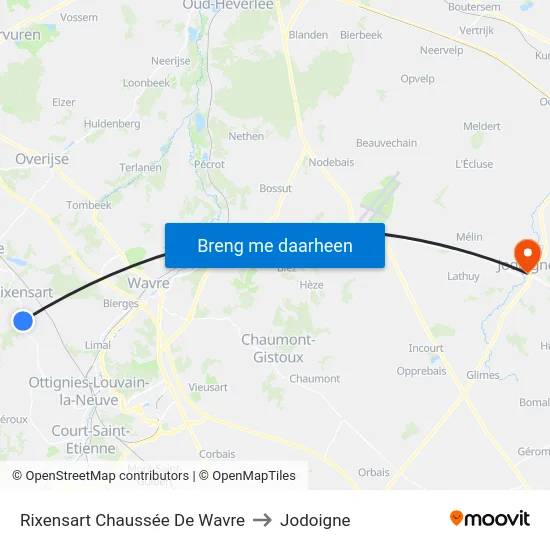 Rixensart Chaussée De Wavre to Jodoigne map