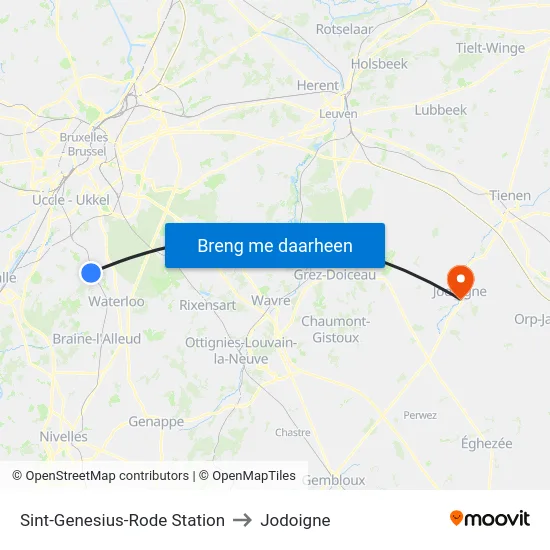 Sint-Genesius-Rode Station to Jodoigne map