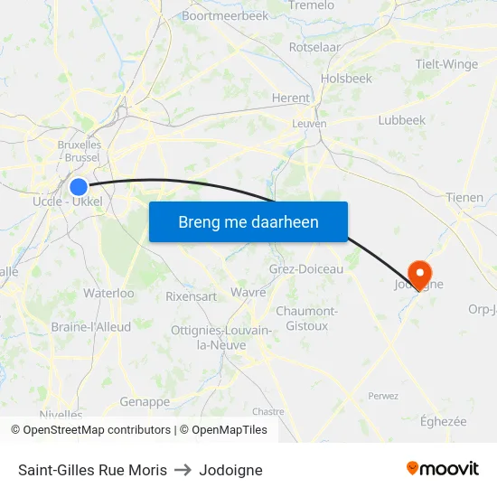 Saint-Gilles Rue Moris to Jodoigne map