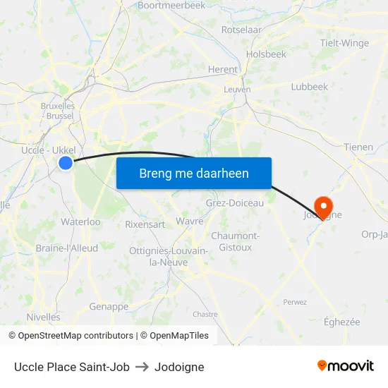 Uccle Place Saint-Job to Jodoigne map