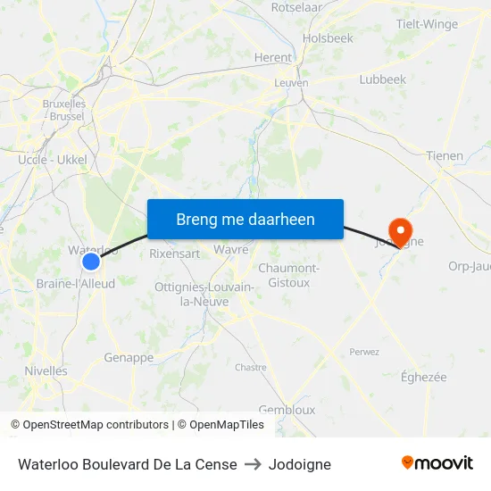 Waterloo Boulevard De La Cense to Jodoigne map