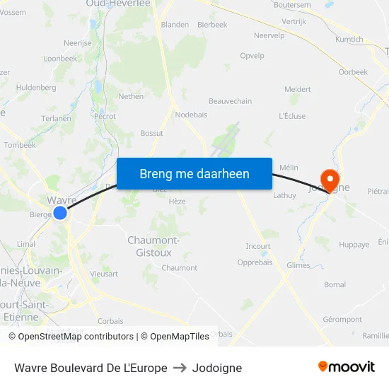 Wavre Boulevard De L'Europe to Jodoigne map