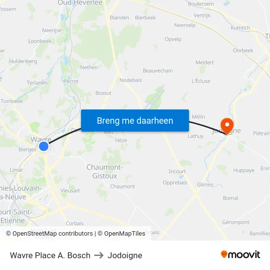 Wavre Place A. Bosch to Jodoigne map