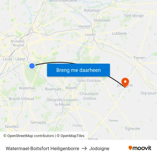 Watermael-Boitsfort Heiligenborre to Jodoigne map