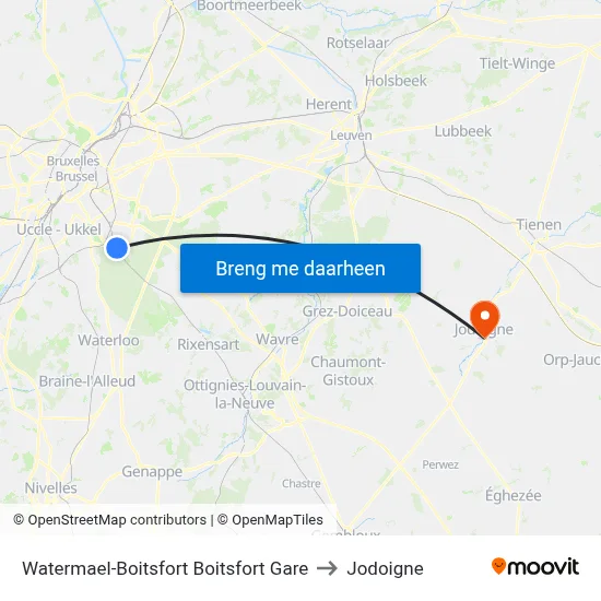 Watermael-Boitsfort Boitsfort Gare to Jodoigne map