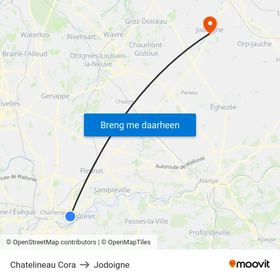 Chatelineau Cora to Jodoigne map
