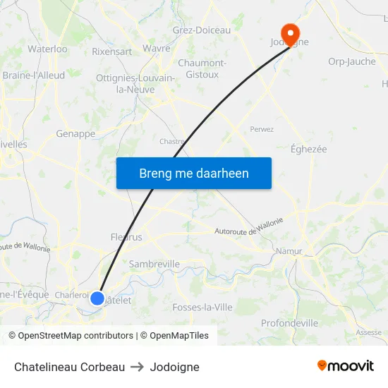 Chatelineau Corbeau to Jodoigne map