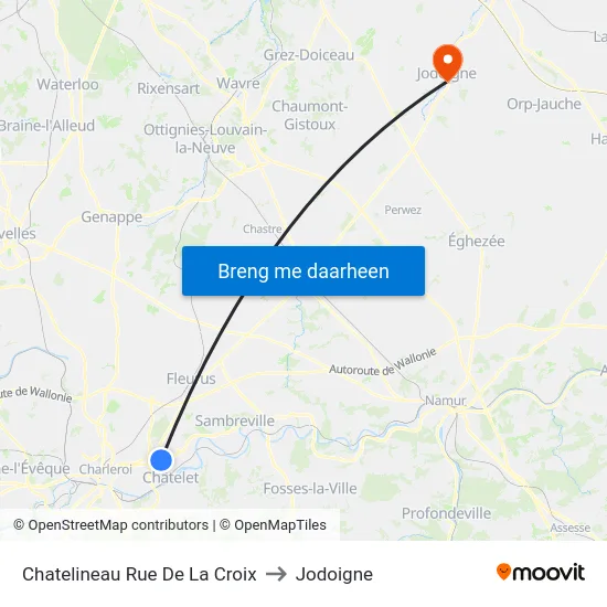 Chatelineau Rue De La Croix to Jodoigne map