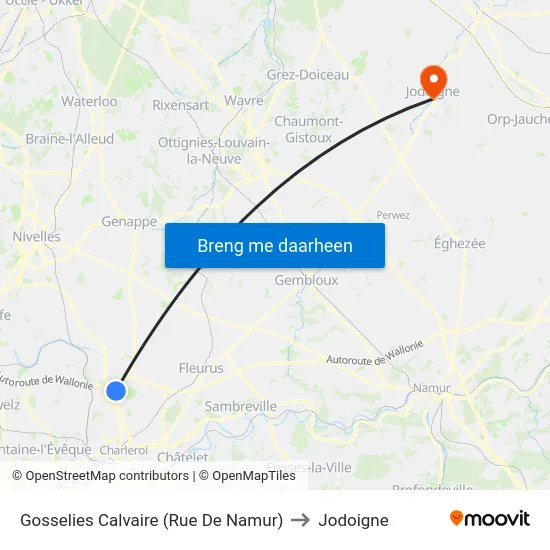 Gosselies Calvaire (Rue De Namur) to Jodoigne map