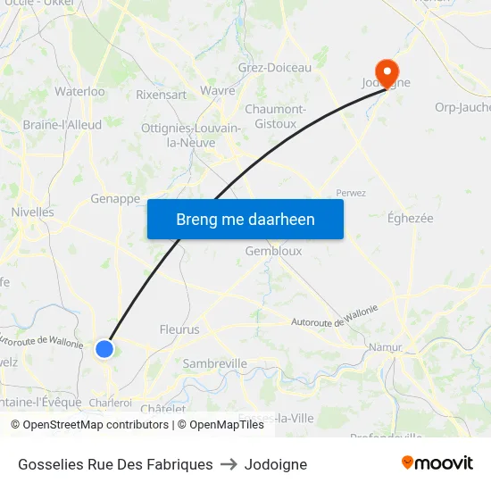 Gosselies Rue Des Fabriques to Jodoigne map
