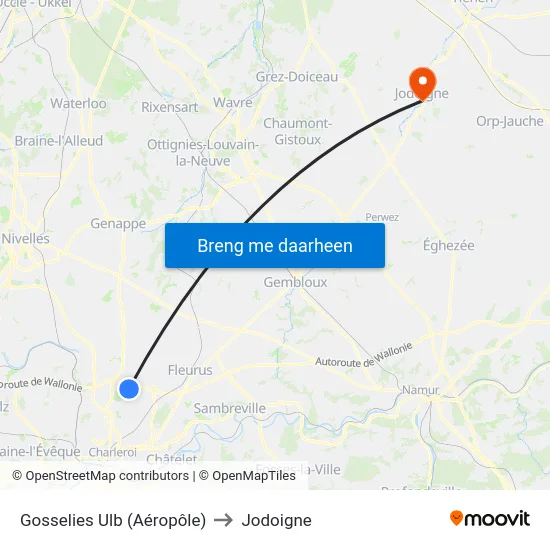 Gosselies Ulb (Aéropôle) to Jodoigne map