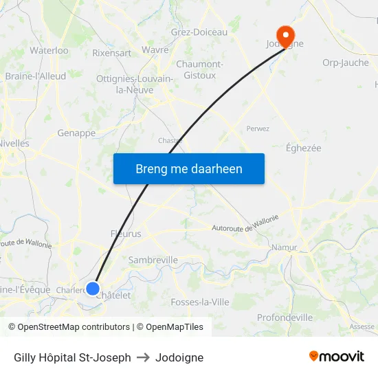 Gilly Hôpital St-Joseph to Jodoigne map