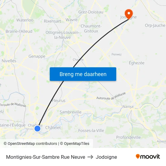 Montignies-Sur-Sambre Rue Neuve to Jodoigne map