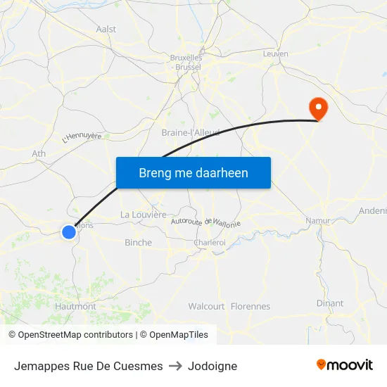 Jemappes Rue De Cuesmes to Jodoigne map