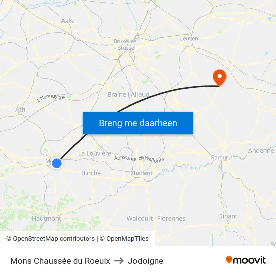 Mons Chaussée du Roeulx to Jodoigne map