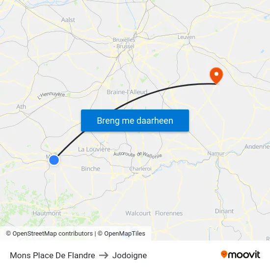 Mons Place De Flandre to Jodoigne map